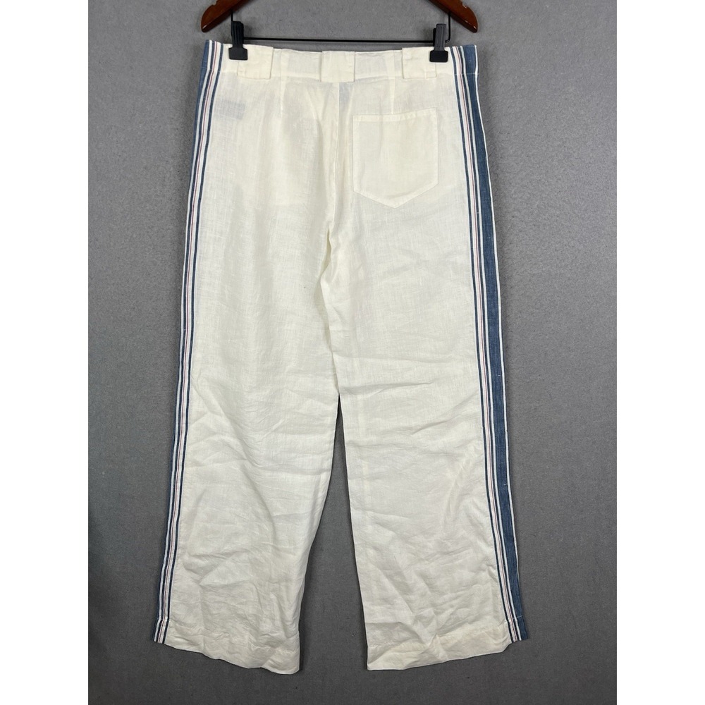 LAUREN Ralph Lauren Linen Pants Size 8 White side stripe Wide Leg Beach Cruise - Picture 7 of 9